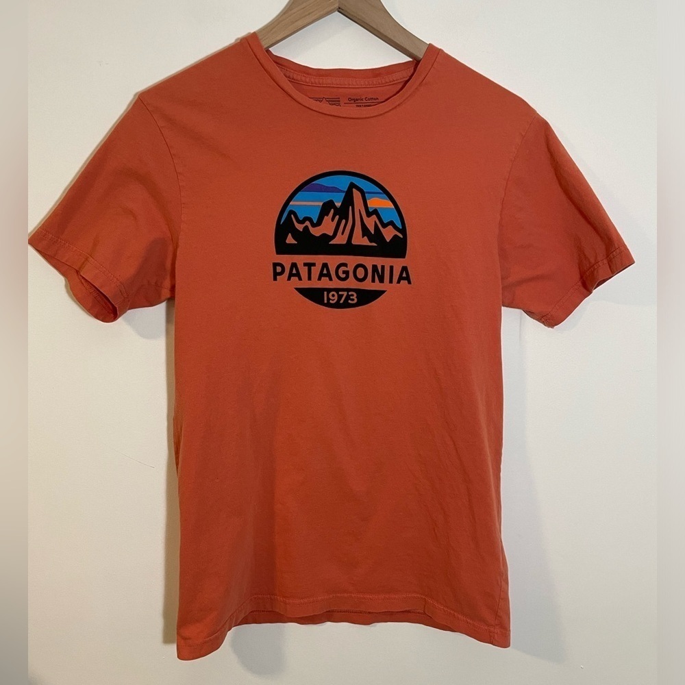 PATAGONIA T-Shirt Organic Cotton Slim Fit Salmon 1973 Size S Unisex